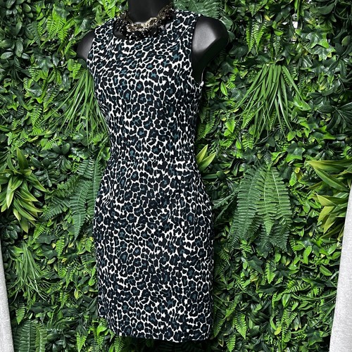 J CREW Dress Women 00 Black Green Leopard Pleated Sleeveless Sheath Career 2665 - Picture 7 of 8