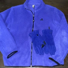 Vtg EMS Eastern Mountain Sports Fleece Jacket Womens XL Full Zip & GLOVES Set