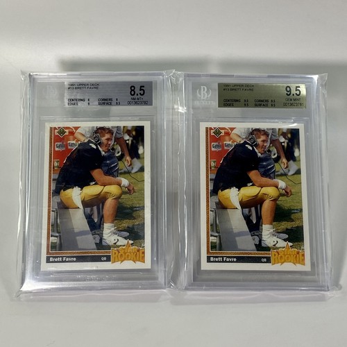 1991 Upper Deck 13 tavolette Favre BGS 8.5 & 9.5 classificate 29/1/22 (8 9 9 9.5) & 4x-9.5 - Foto 1 di 4