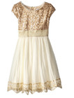 $79 Us Angels Girls' Sequin Chiffon WithTie Belt Pleated Full Skirt , Gold , 4