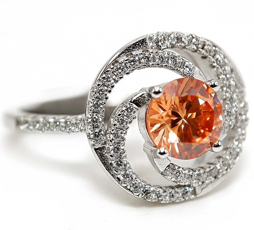 2CT Treated Padparadscha Sapphire & Topaz 925 Sterling Silver Ring Sz 8 - Picture 2 of 3