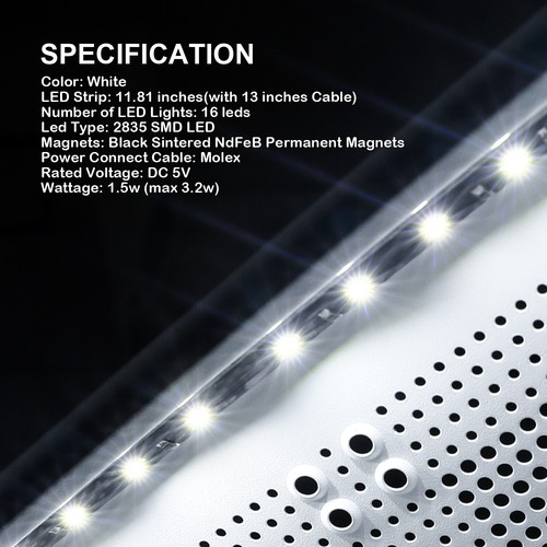 1ft White 6000K Magnetic 16 LED Strip Easy Installation Bright for Computer Case - Picture 3 of 7