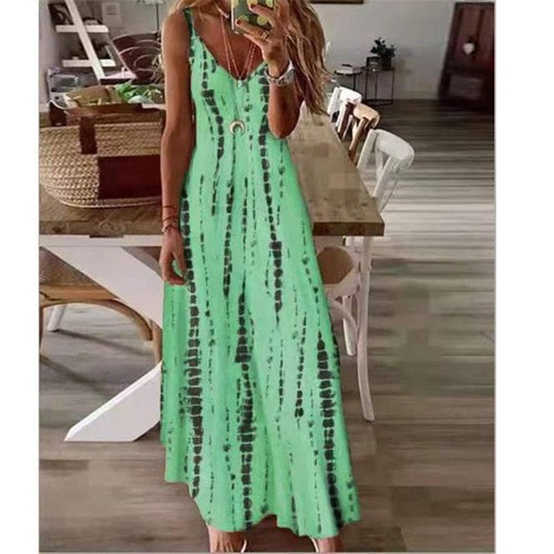 Womens Sundress Boho Tie Dye Ladies Maxi Dress Summer Beach Plus Size Cami - Picture 7 of 24