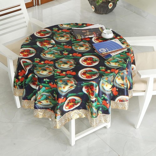 PVC Table Cover For Dining Table Home Kitchen Round Cloth Premium Waterproof - Picture 52 of 68