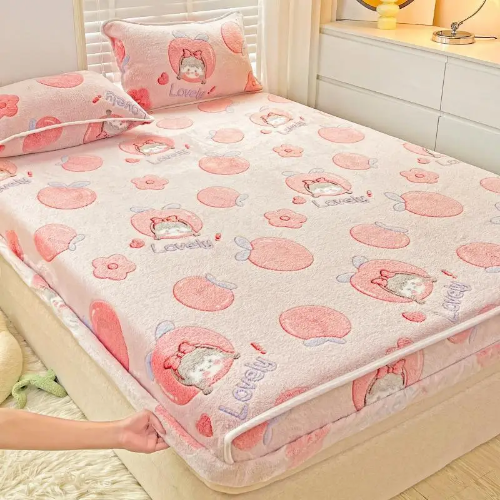 Cartoon Coral Fleece Bed Sheet Bedspread Bed Elastic Fitted Sheet Mattress Cover - Picture 8 of 35