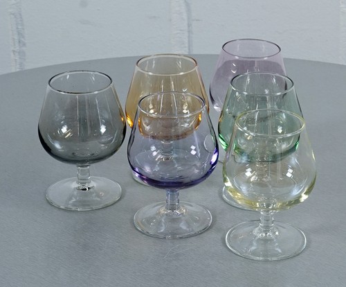 6er Set Weinbrand Cognac Gläser im Schmiedeeisernen Träger Vintage 1950er Jahre - Picture 13 of 16