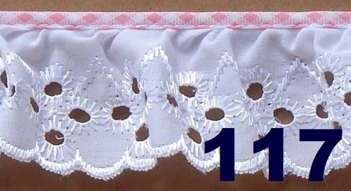 2" RUFFLED WHITE EYELET LACE WITH GINGHAM BINDING, FREE SHIPPING IN USA - Bild 2 von 3
