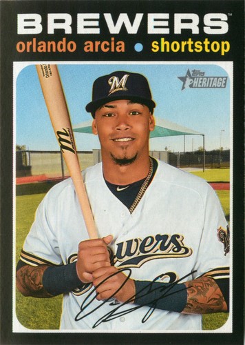 Tarjeta base de béisbol Orlando Arcia 2020 Topps Heritage 1971 MLB #34 Brewers - Imagen 1 de 2