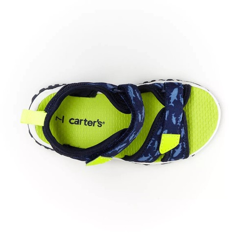 Toddler Boys Carter's $37 Linden Navy/Lime Shark Adjustable Strap Sandals 5T NWT - Picture 3 of 5