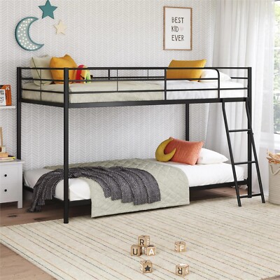 [US WAREHOUSE] Small Spaces Twin-over-Twin Low Profile Junior Bunk Bed, Silver