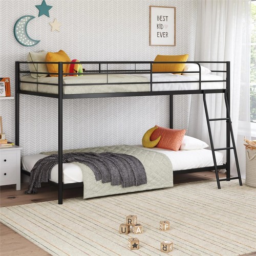 [US WAREHOUSE] Small Spaces Twin-over-Twin Low Profile Junior Bunk Bed, Silver - Picture 1 of 8
