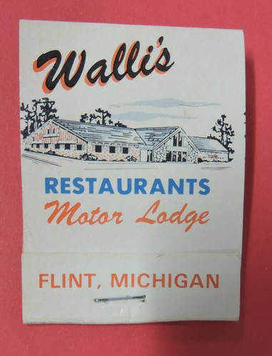 CUBIERTA DE COLECCIÓN WALLIS RESTAURANTES MOTOR LODGE MATCHBOOK-PIEDRA MICHIGAN-MI - Imagen 1 de 5