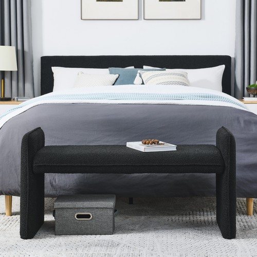 44.48'' Entryway Bench Linen Upholstered Ottoman Bedroom End of Bed Footstool - Picture 26 of 37