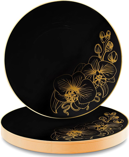 Orchid Collection Schwarz & Gold Runde Kunststoff Salatteller - 7,5" (10er Pack) | - Bild 9 von 12