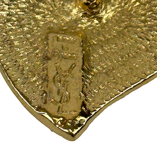 YSL Yves Saint Laurent Heart Brooch Gold Pleated 80s Lapel Tack Pin VINTAGE - Picture 4 of 9