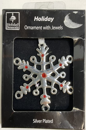 Holiday Seasons Silver Plated Snowflake Holiday Ornament with Red Jewels Accent - Picture 1 of 7
