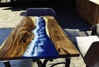 River Inspired Epoxy Resin Dining Table Top Handmade Wooden Countertop Slab Deco