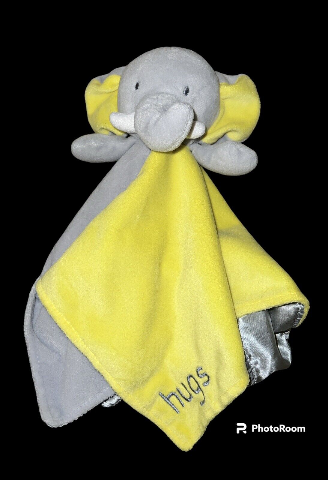 Okie Dokie Elephant Hugs Yellow Gray Baby Security Blanket Lovey Satin Rattle Hotel Center