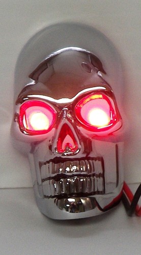 Skull Motorcycle Marker Lights with Red LEDs - Die-Cast w/ Chrome Finish -1 pair - Picture 1 of 11