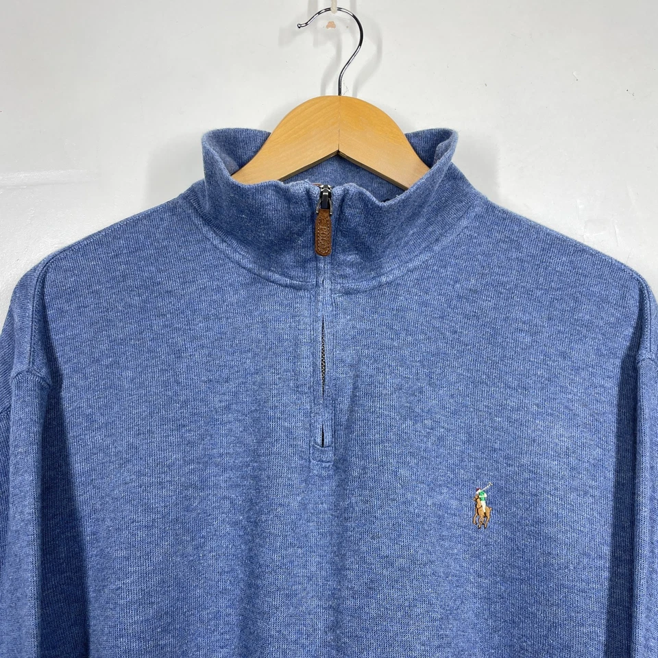 Polo Ralph Lauren 1/4 Zip Mens XL Blue Estate Rib Jumper Pullover Sweater Preppy - Image 4 of 4
