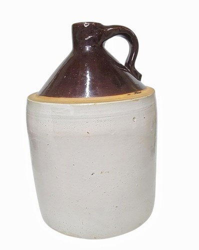 Medium Antique 1 Gallon Brown and Beige Stoneware Moonshine Jug 11" Tall - Picture 2 of 6