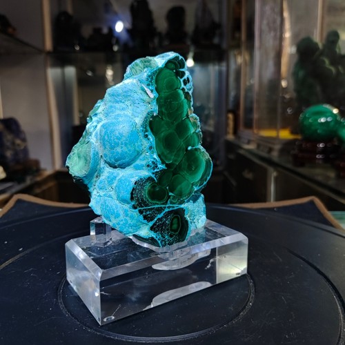 2.42LB Top Natural Raw Malachite Quartz Crystal Mineral Specimen Healing + Stand - Picture 5 of 9