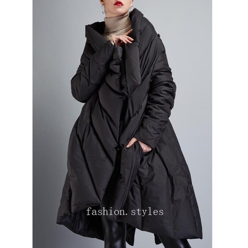 Piumino donna asimmetrico designer golilla mantello sciolto parka abbigliamento invernale - Foto 4 di 14