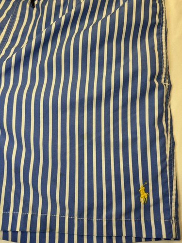 Polo Ralph Lauren Azul Rayas Pantalones Cortos de Baño Traje de Baño Amarillo Pony Seersucker XL - Imagen 2 de 9