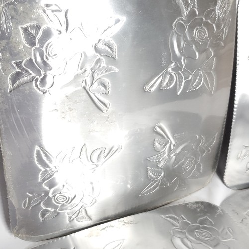 6 Vintage Silvertone Aluminum Metal Embossed Rose Serving Plates Wedding Party - Picture 9 of 14
