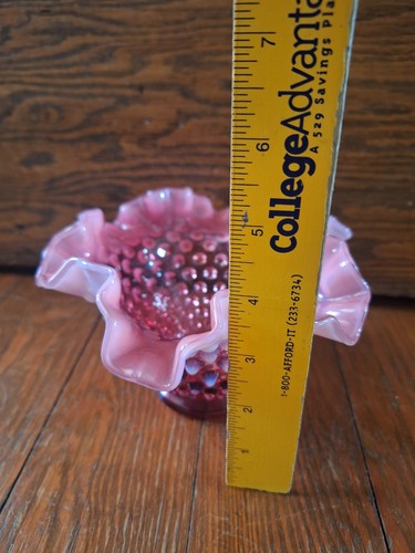 Vintage Fenton Cranberry Opalescent Hobnail Ruffled Bowl/Candy Dish - Picture 4 of 11
