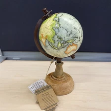 NWT 9.5" World Globe Map Round Wood Base Decor Table Top Rotating