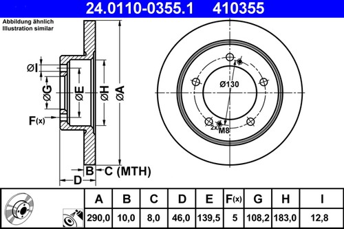 2x BRAKE DISC 24.0110-0355.1 FOR SUZUKI JIMNY/Closed/Off-Road/Vehicle/Open 1.3L - Picture 2 of 10