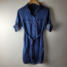 M&S Women Size 10 Blue Cotton Lyocell Shirt Dress Formal Casual Career Summer