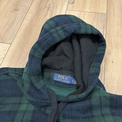 Polo Ralph Lauren Pullover Polar Térmico Sudadera con Capucha a Cuadros Verde Talla Pequeña S Usado - Imagen 1 de 8