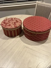 Rare VTG Decorative Nesting Boxes w/Rope Handles - Set of 2, Storage, Hat Boxes