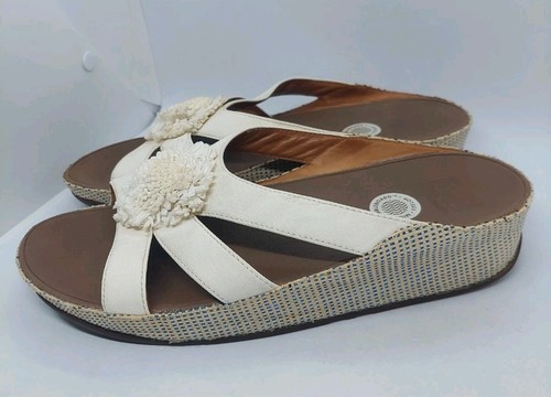 FitFlop Women's Rosita Slide Raffia Flower Slip On Sandals Urban White Size 10 - Bild 3 von 14