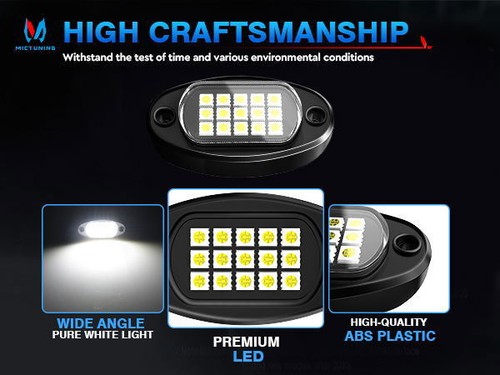 Pure White LED Rock Lights, 12/16/20 Pods Truck Underbody Glow Lamps, Waterproof - Picture 14 of 59