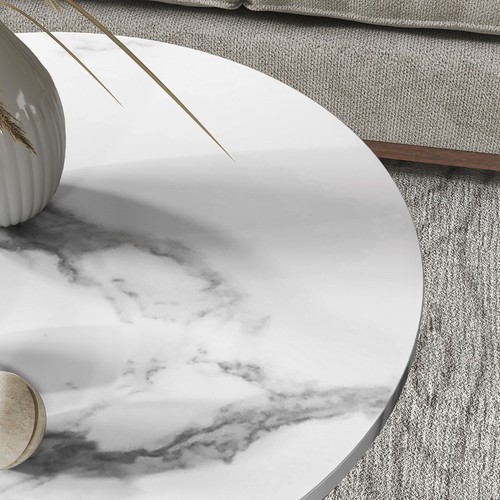 HOMCOM Marble-Effect Round Coffee Table Set of 2 for Living Room, Gold Tone - Picture 8 of 11