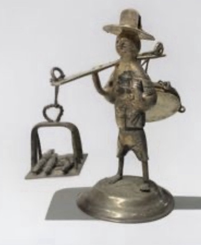 Vintage Asian Fine Silver Miniature Farmer Figurine 10g 2” Marked