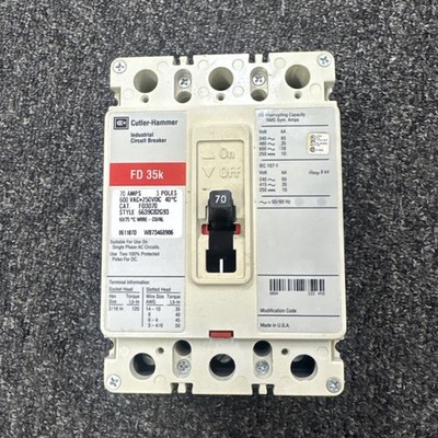 CUTLER HAMMER  FD3070  3P 70 AMP 600V CIRCUIT BREAKER RECON/TESTED