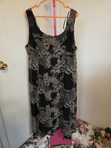 Vintage Lady Hampton Night Black & Brown Floral Maxi Dress | Size 20 | 1990s  - Picture 1 of 4