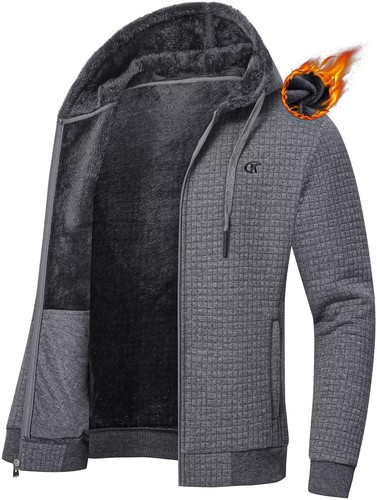Men's Jacquard PlaidCloth Heavy Fleece Zipper Hoodie Sherpa Jacket Sweatshirt...