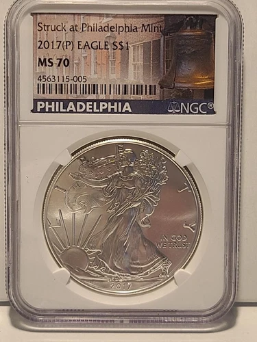 *2017 P AMERICAN SILVER EAGLE, STRUCK @ PHILADELPHIA MINT NGC MS70  #R771
