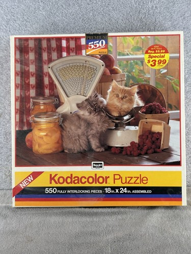 Vintage Jigsaw Puzzle Kodacolor 550 Piece Artist Kittens Canning Fruit - SEALED!