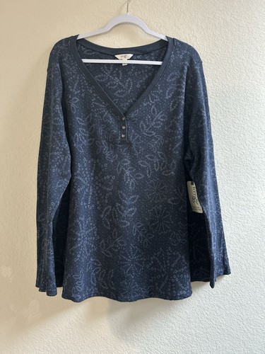 Terra & Sky Women's Plus Dark Navy Long Sleeve Waffle Henley Top Sz 3X Chest 56" - Picture 1 of 15