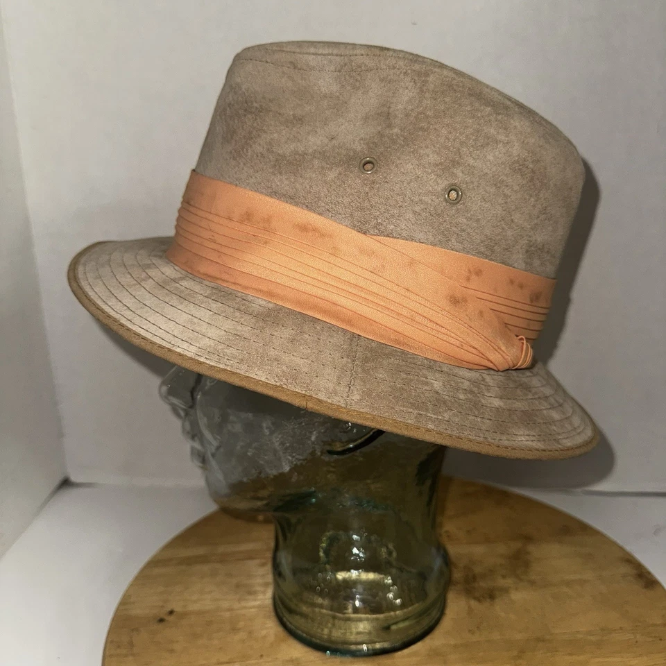 Vintage Kangol Genuine Suede Fedora Hat Medium 7-1/8 Made in USA Tan - Image 3 of 4
