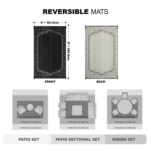 Outdoor Rug, 4x6ft Waterproof Reversible Mat Indoor Outdoor Rugs Carpet, Smal... - Picture 2 of 7