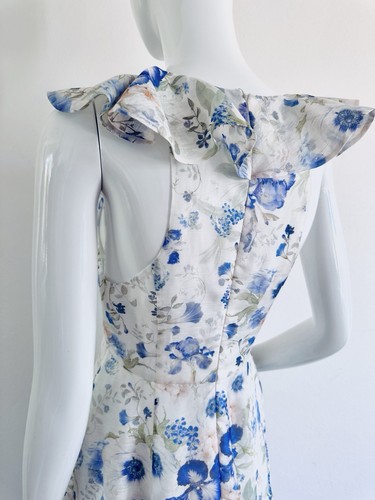 Vestido IMMERMANN Floral Blanco Azul Barroco Melocotón Rosas Pasarela Lino AU 1 S - Imagen 15 de 24