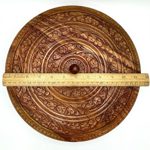 Decorative Pakistani Hand Carved 5 Compartment Lidded Wood Bowl Floral, 11.5" - Picture 10 of 10