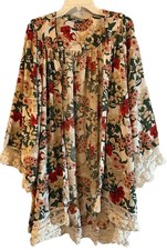 Artsy multicolored Floral open-front kimono-style cardigan duster Women  s Sz M/L
